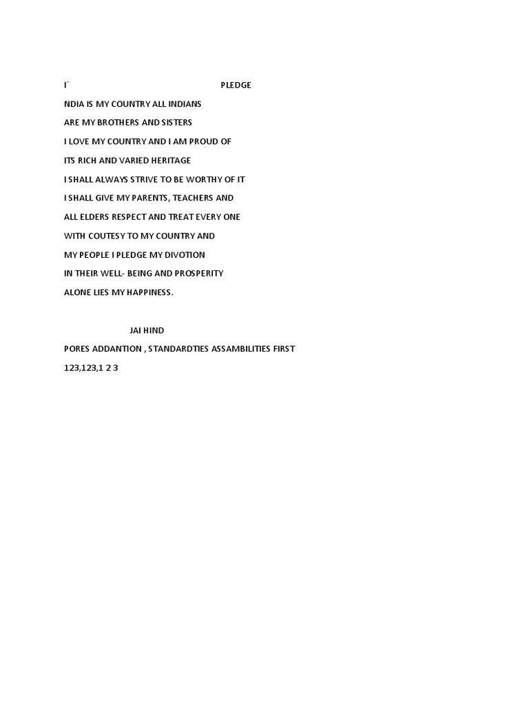 Indian Pledge of Unity and Respect | PDF | Cooking, Food & Wine