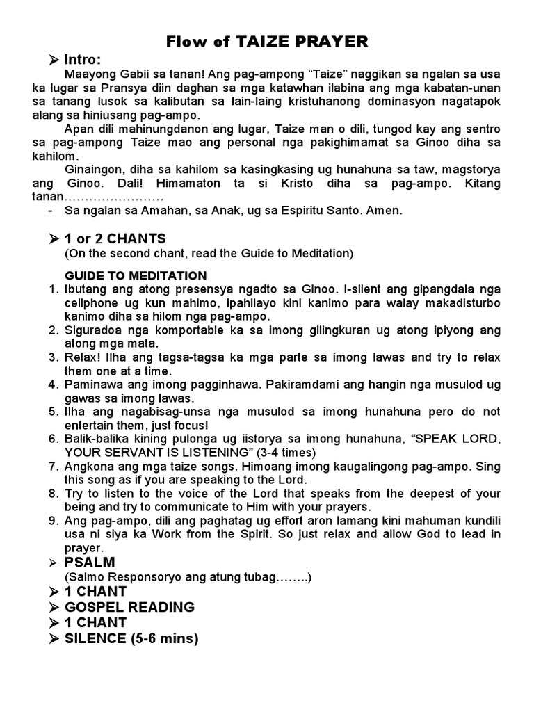 Flow of TAIZE PRAYER | PDF