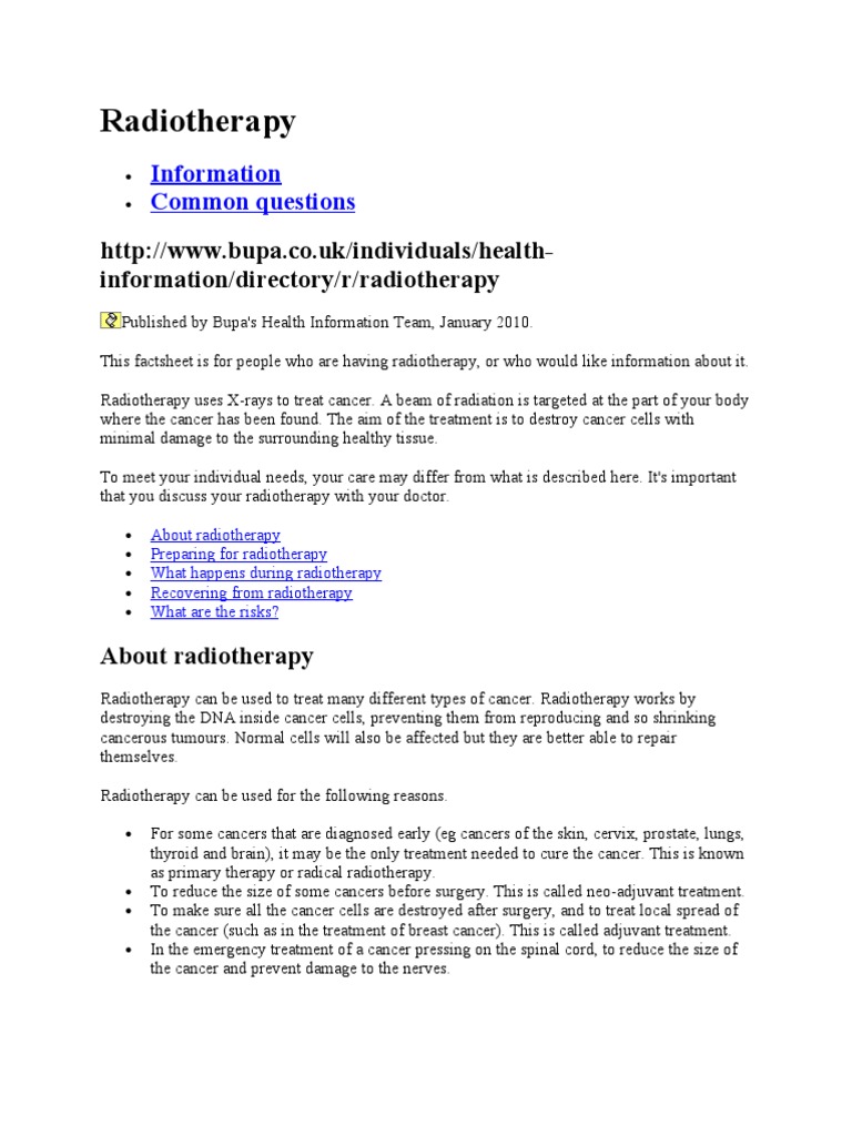 Understanding Radiotherapy Treatment | PDF | Radiation Therapy | Cancer