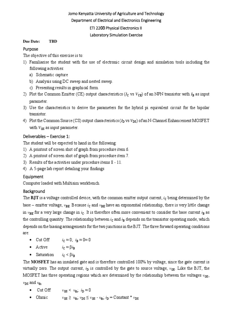 Physical Electronics II Lab Simulation Exercise PDF