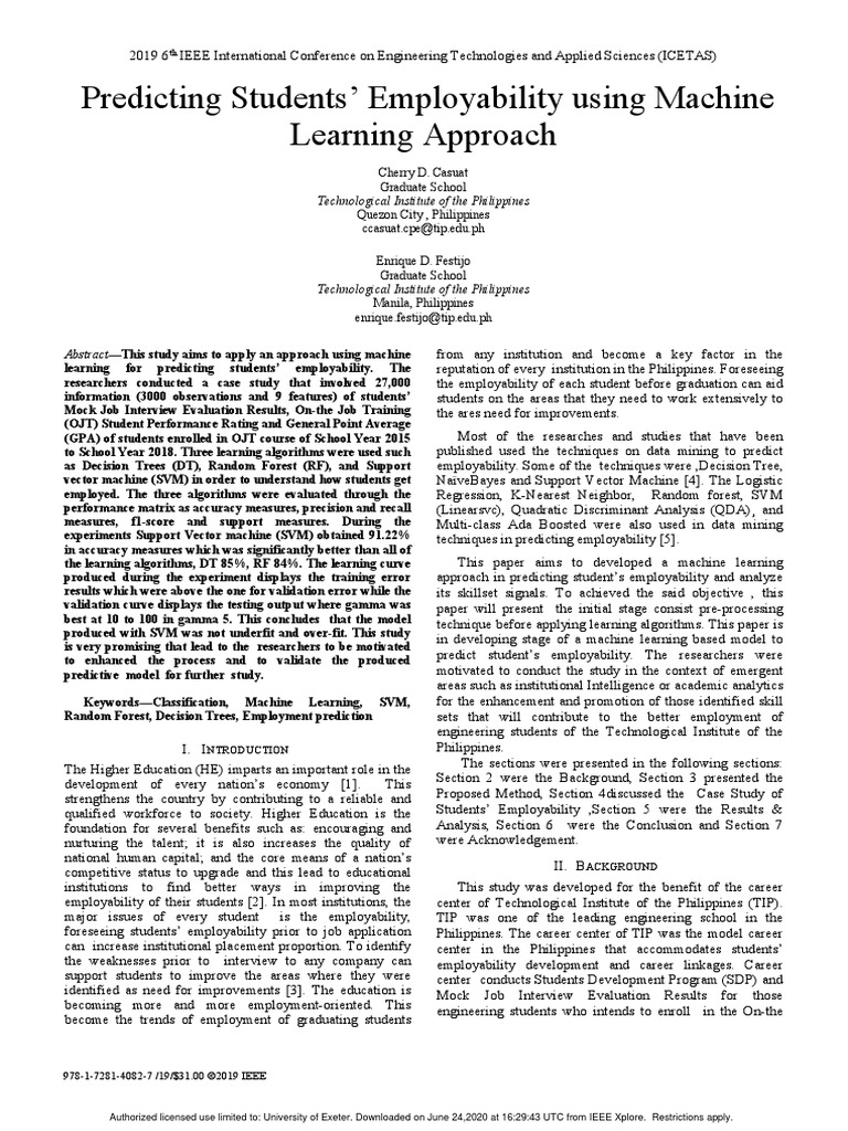 Predicting Students Employability Using ML | PDF | Machine Learning ...