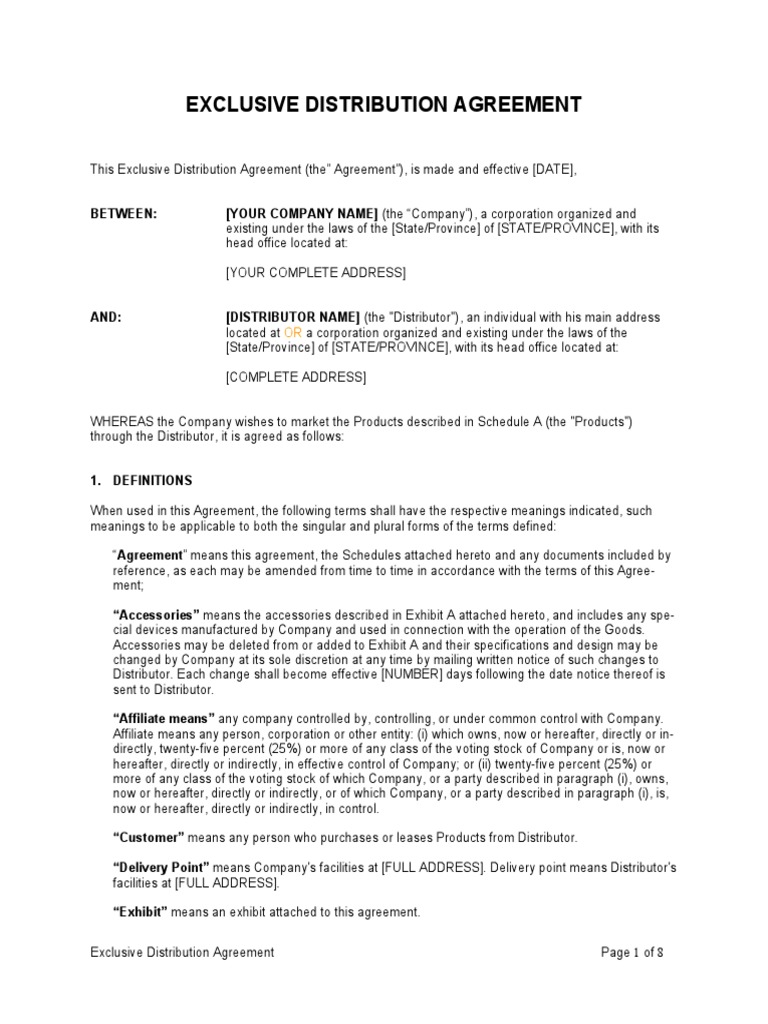Exclusive Distribution Agreement Overview | PDF | Receipt | Justice