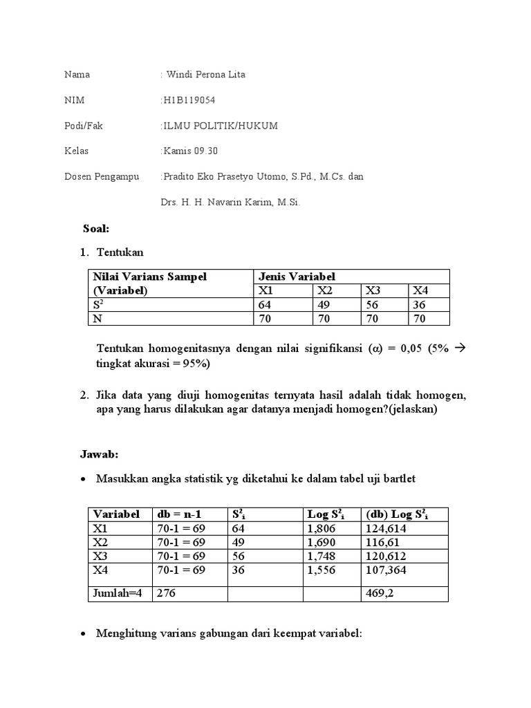 Uji Homogenitas Varians dalam Statistik | PDF