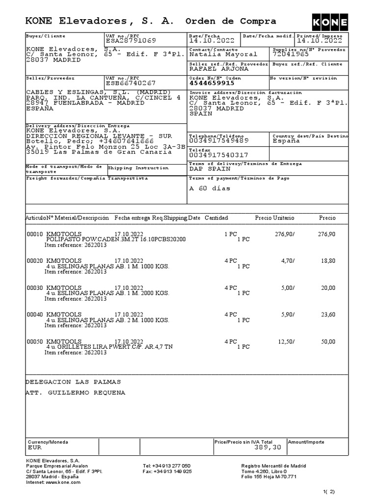 Orden de Compra KONE Elevadores | PDF | Industrias de servicio