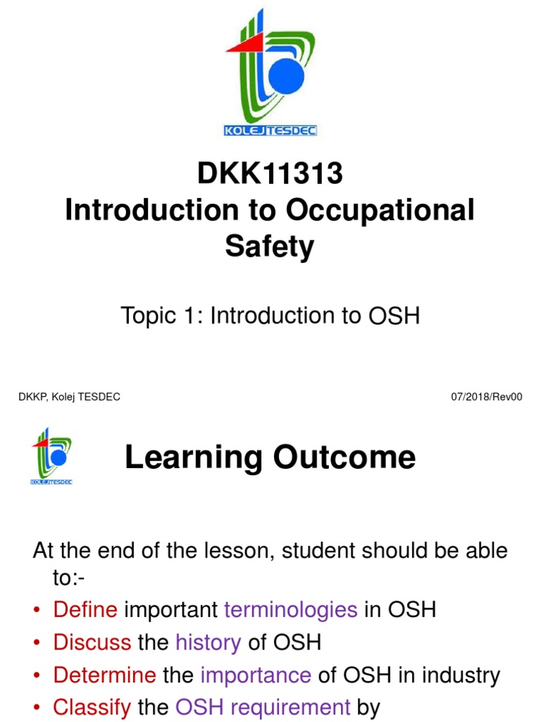 Topic 1 - Introduction To OSHpdf | PDF | Occupational Safety And Health ...