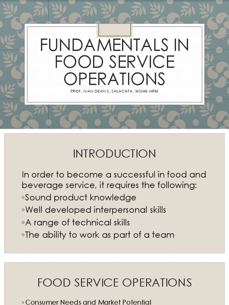 01 Introduction To Food Service Operations PDF Restaurants Cafeteria