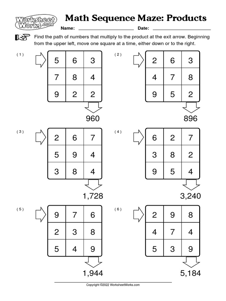 WorksheetWorks Math Sequence Maze Products 5 | PDF