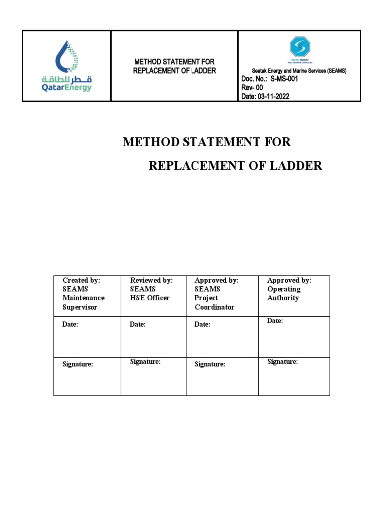 MS For Replacement of Ladder | PDF | Personal Protective Equipment ...