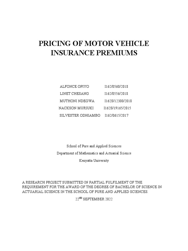 Motor Vehicle Insurance Pricing Using Generalized Linear Models PDF Insurance Poisson