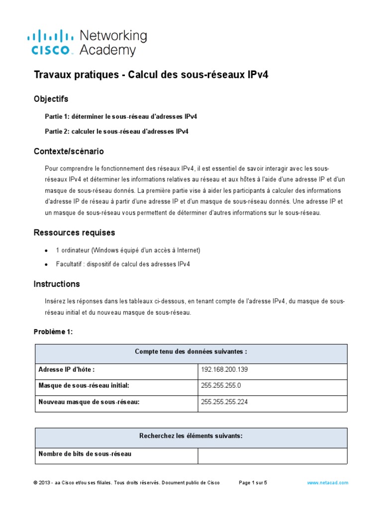 Calcul des sous-réseaux IPv4 pratiques | PDF | Adresse IP | Protocoles ...