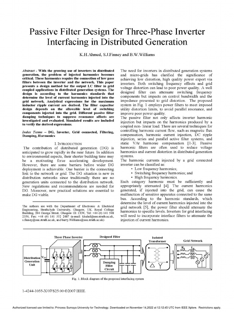 Passive Filter Design For ThreePhase Inverter Interfacing in