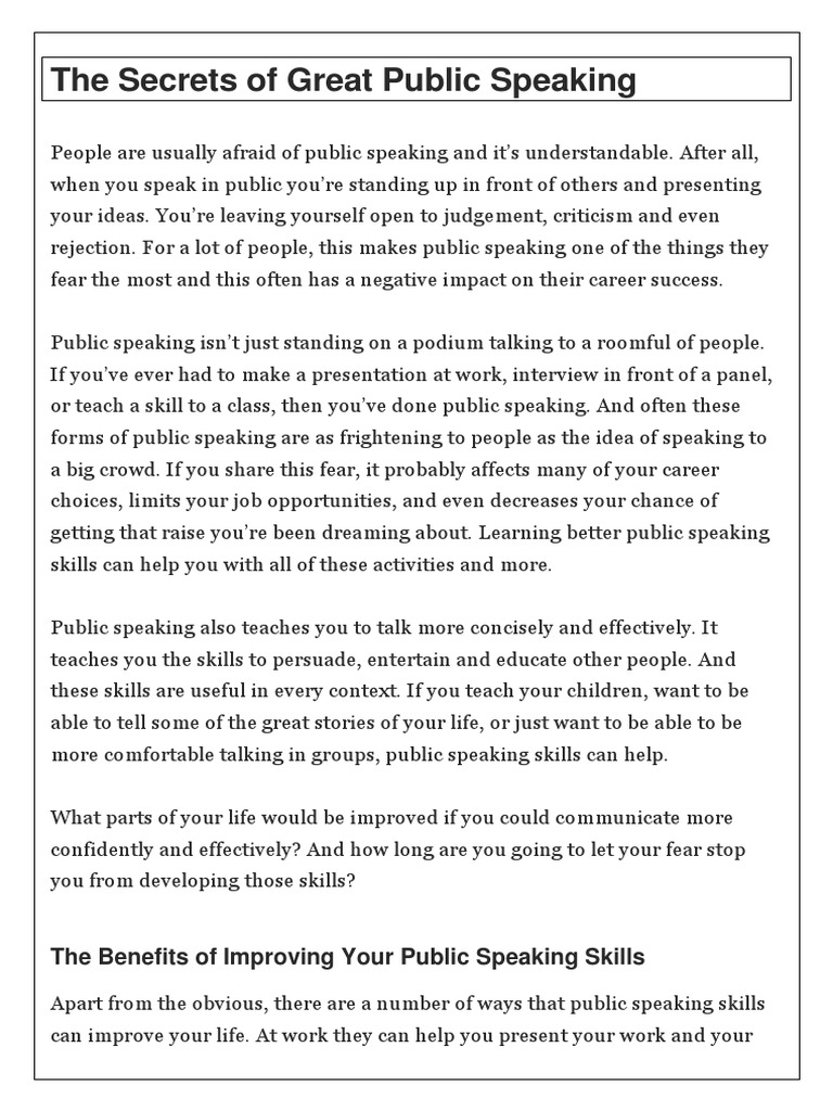 The Secrets of Great Public Speaking | PDF