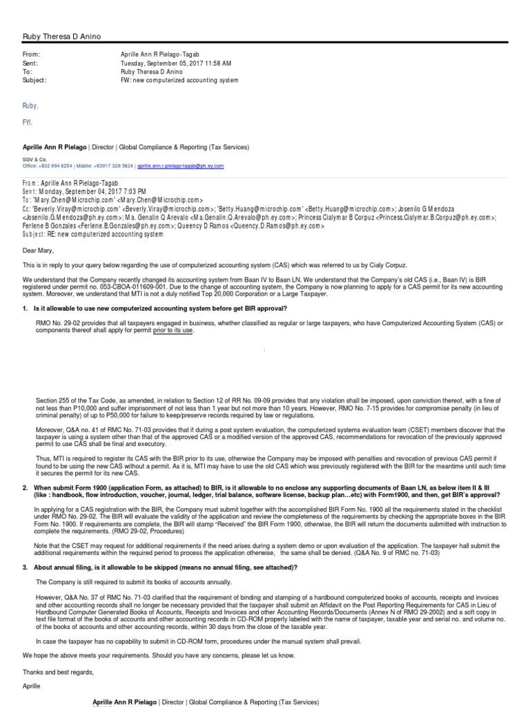 Requirements for registering a new computerized accounting system with