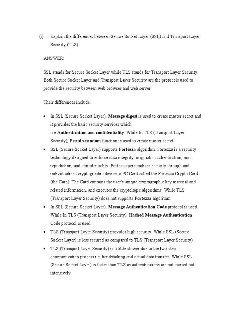 Explain The Differences Between Secure Socket Layer PDF Port Networking