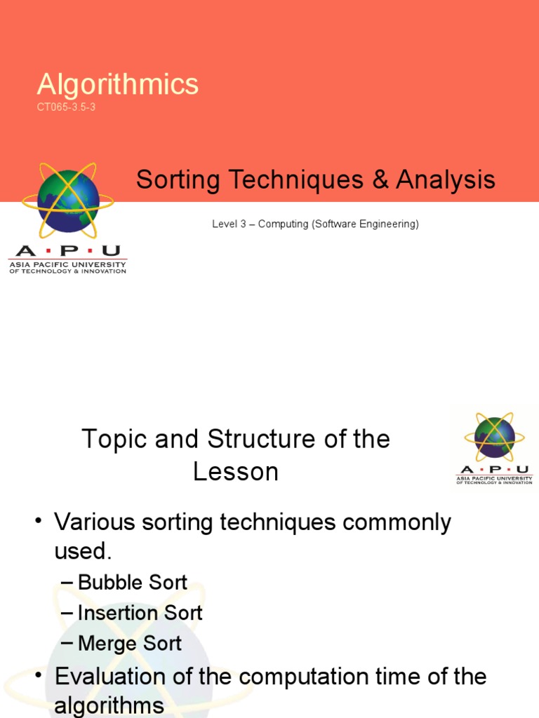 Sorting Techniques and Analysis Overview | PDF | Time Complexity ...