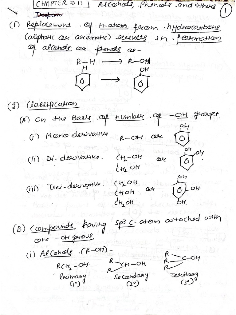 Alcohols, Phenols and Ethers (Short Notes) PDF