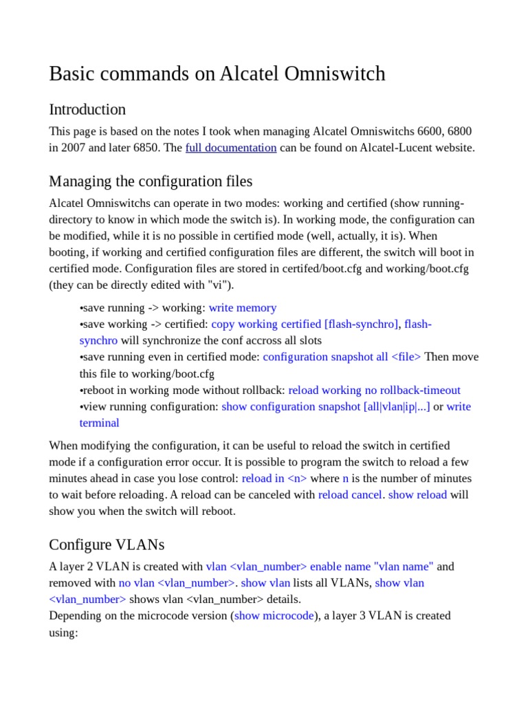 Basic Commands On Alcatel Omniswitch PDF Ip Address Network Protocols