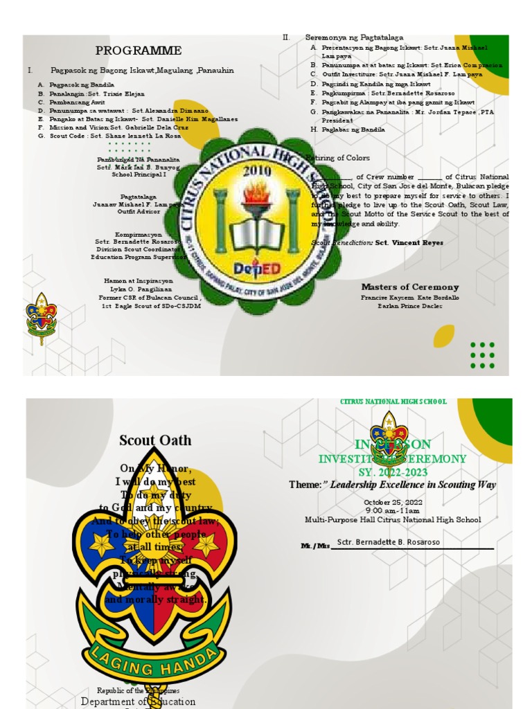 Investiture Ceremony Program for Scouts | PDF | Scouting | Philippines