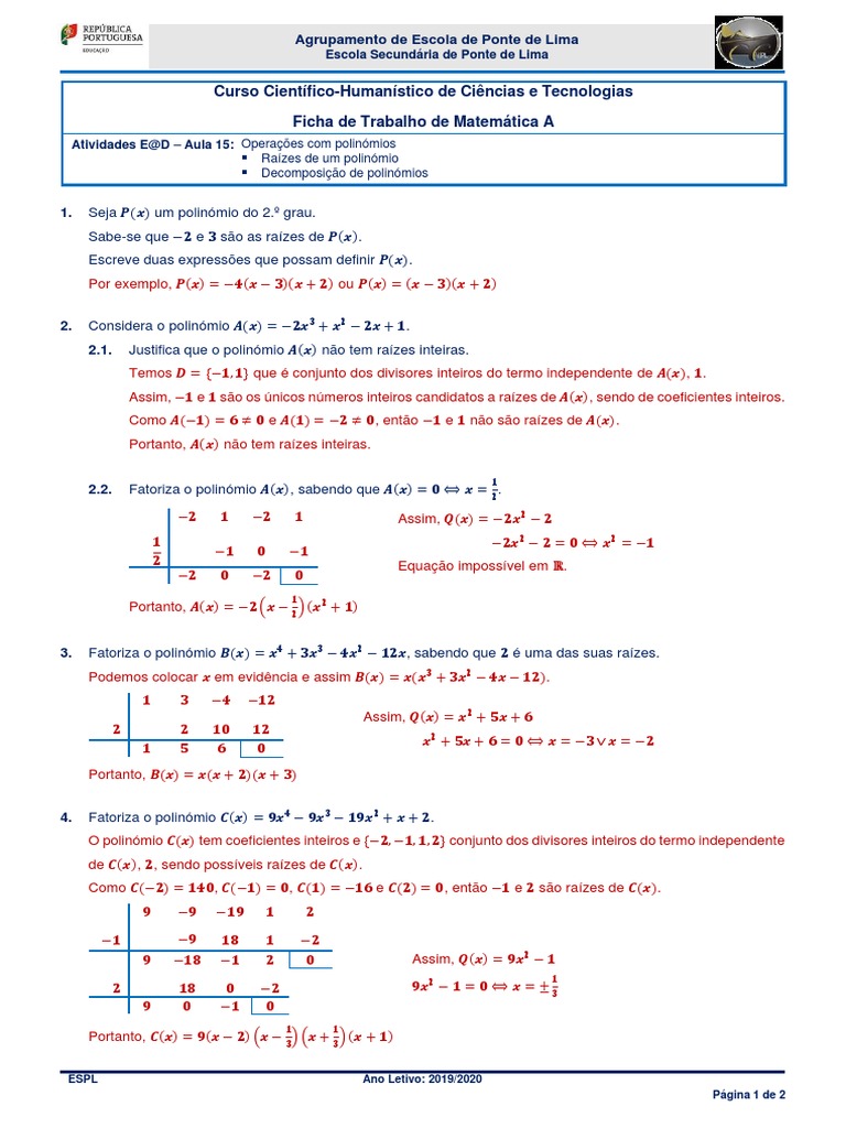 Fatorização de Polinômios no 10.º Ano | PDF | Equações | Número inteiro