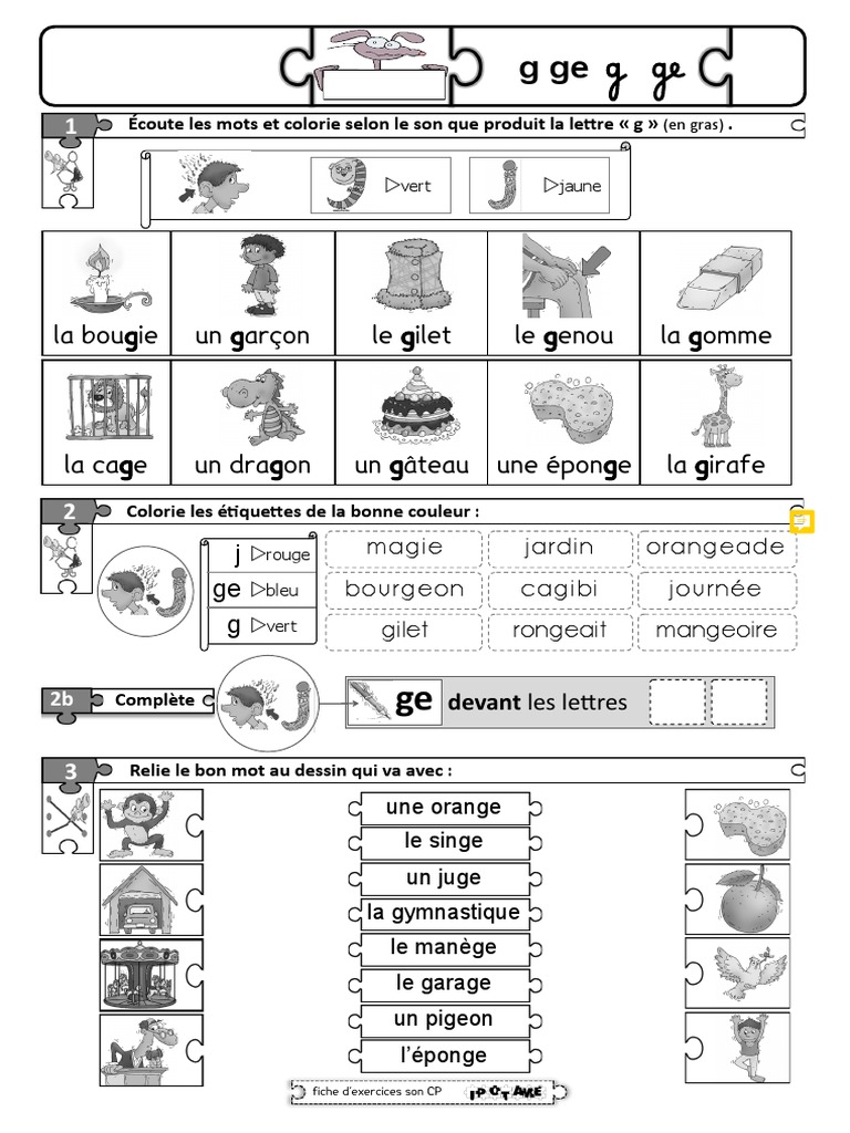 Exercices sur le son G pour CP | PDF | Linguistique | Phonétique