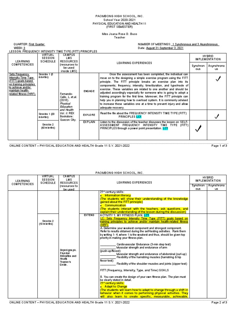 LP - Week 3 - PE and Health 11 Approved | PDF | Physical Fitness ...