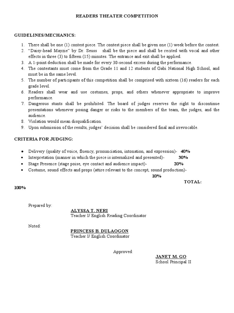 Readers Theater Mechanics and Criteria PDF