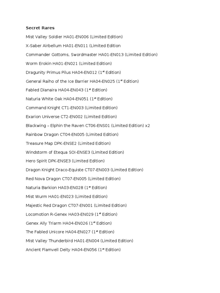 Yugioh Card List PDF