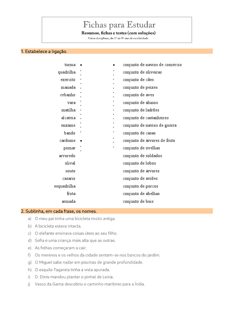 Ficha Portugues 2 Ano Nomes | PDF