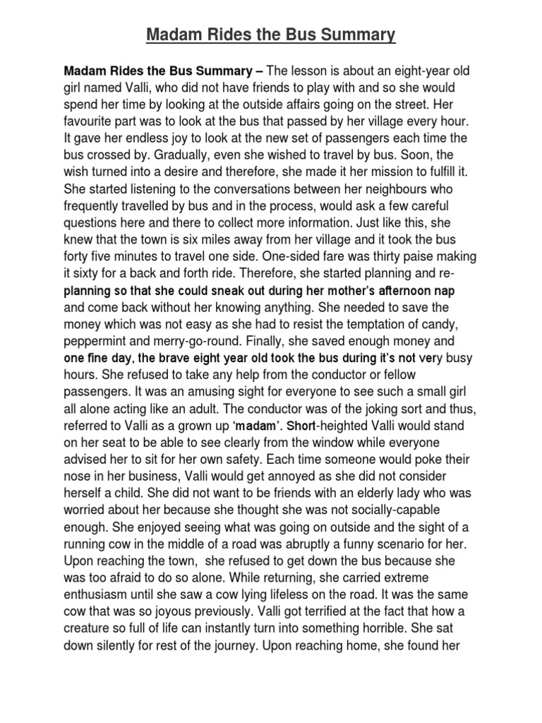 Madam Rides The Bus Summary | PDF