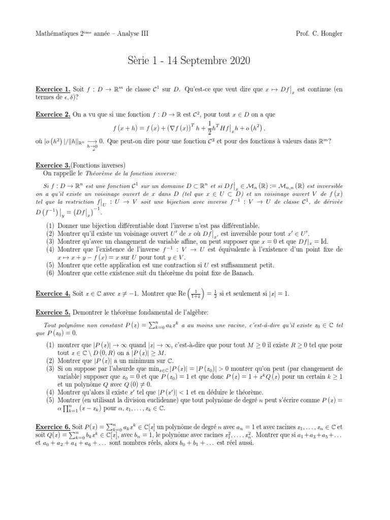 Exercices d'Analyse C1 et C2 en Mathématiques | PDF | Analyse ...