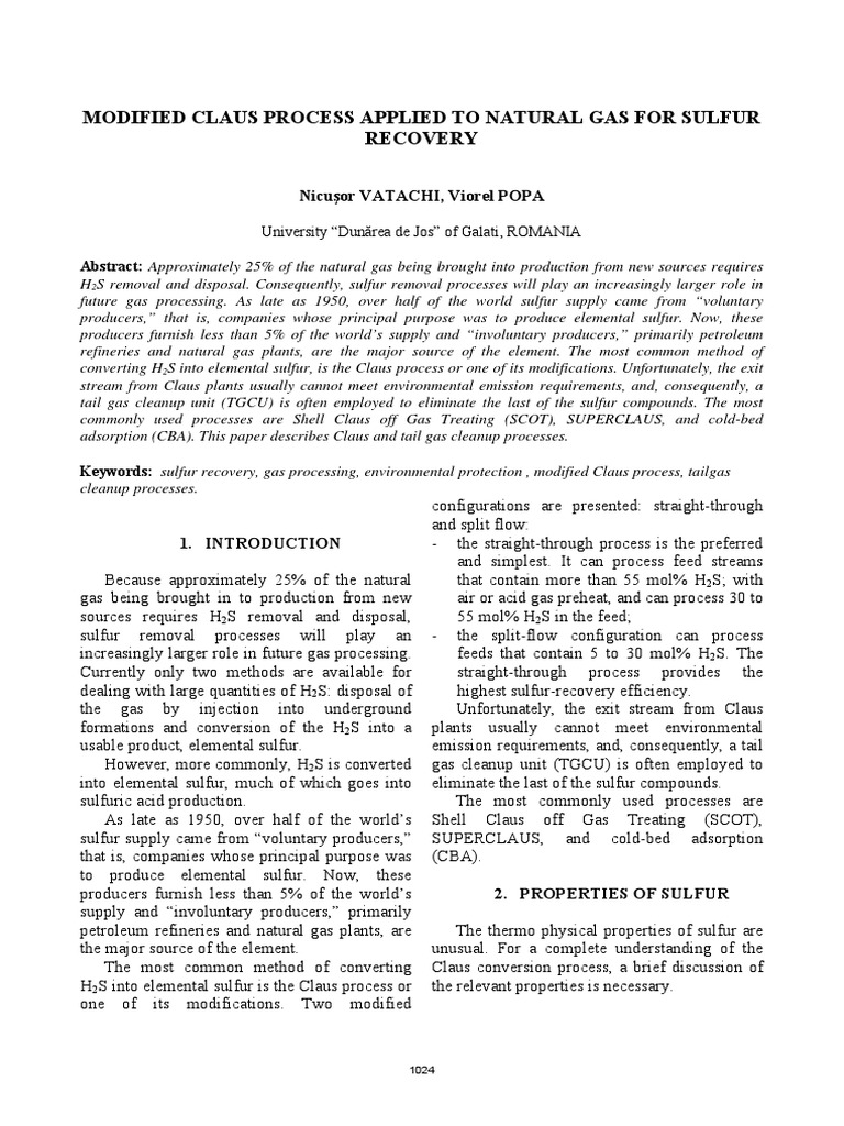 Modified Claus Process | PDF | Chemical Reactions | Chemical Process