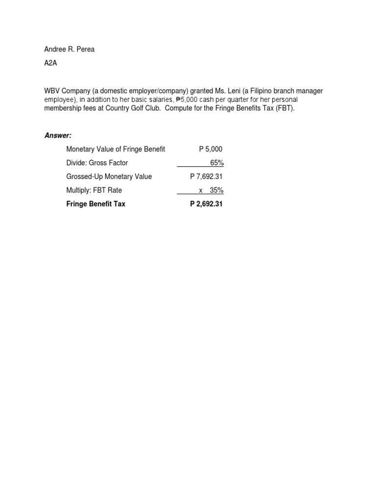 Fringe Benefits Tax Calculation Guide | PDF
