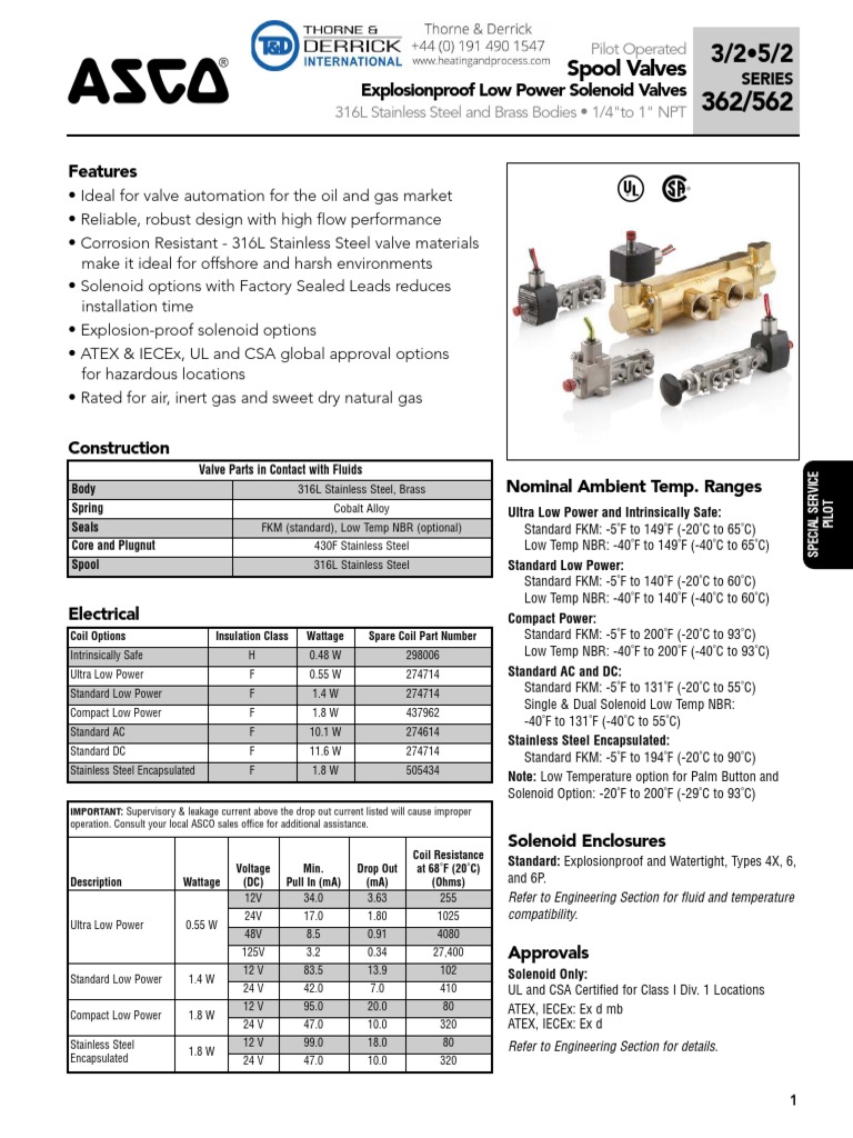 ASCO 8362 Solenoid Valves Product Data Sheet PDF Valve Gas
