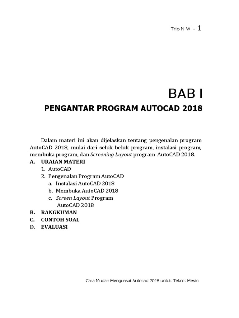 BAB 1. Pengantar Program Auto-CAD 2018 | PDF