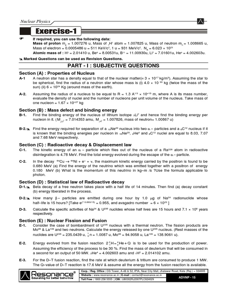 Nuclear Physics Exercises and Solutions | PDF | Radioactive Decay | Neutron