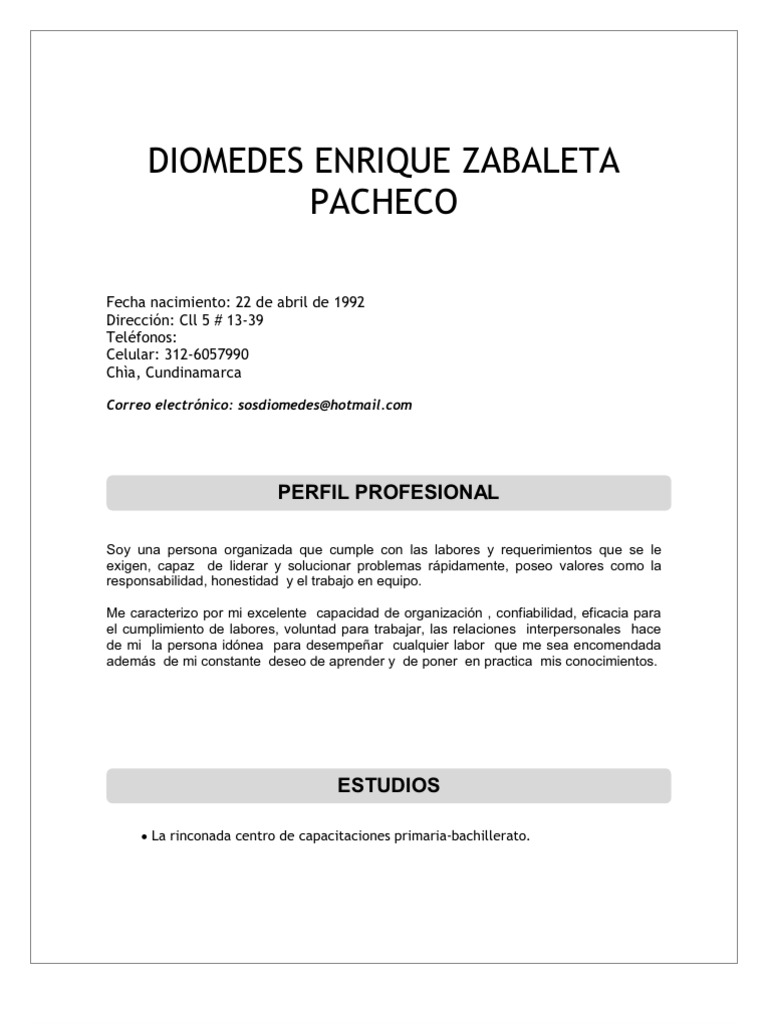 Hoja de Vida Sencilla