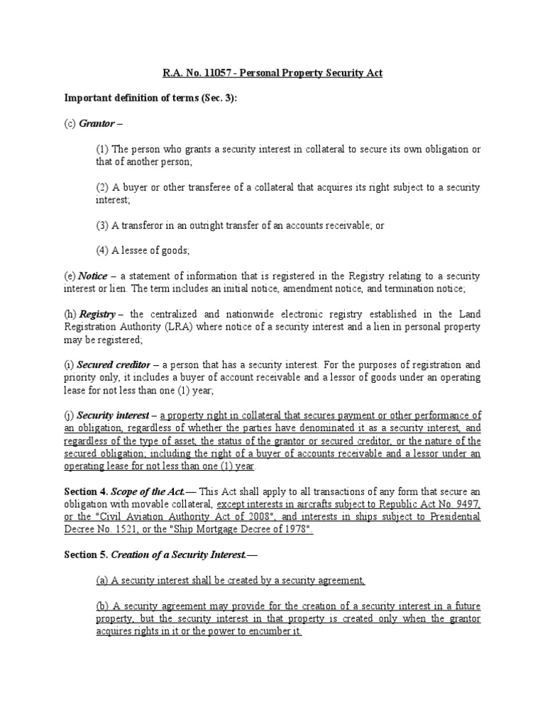 Personal Property Security Act Summary | PDF | Security Interest ...