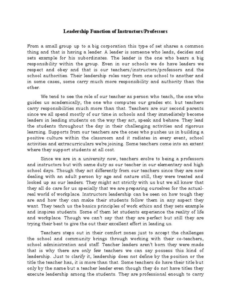 Leadership Function of Instructors or Professors | PDF | Teachers ...