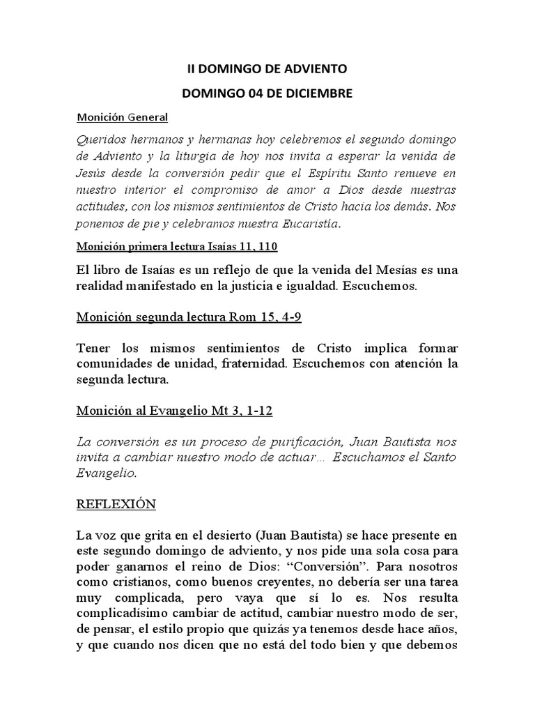 II Domingo de Adviento 2022: Conversión | PDF | Misa (liturgia) | Adviento