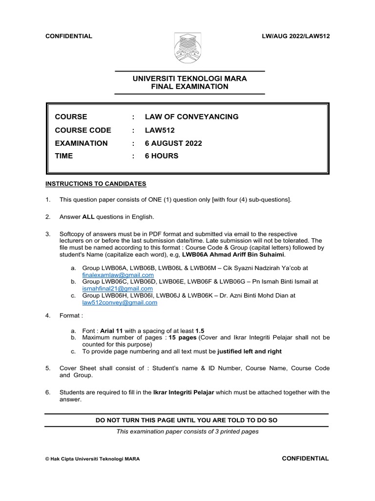 LAW512-Final Assmt Aug22 Question | PDF | Real Estate Appraisal | Economies