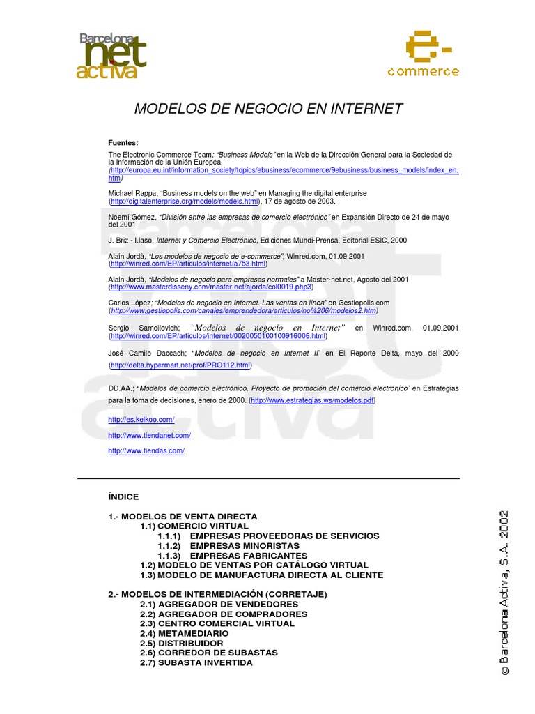 Modelos de Negocio en Internet | PDF | Comercio electrónico | Internet