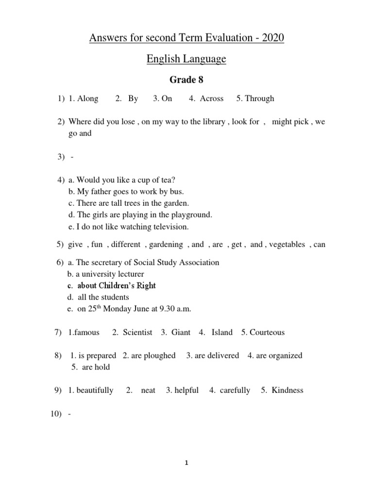 Grade 8 English Answer | PDF