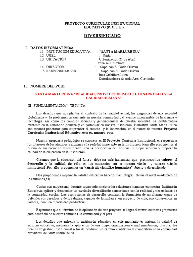 Proyecto Curricular Institucional | PDF | Plan de estudios | Comunicación