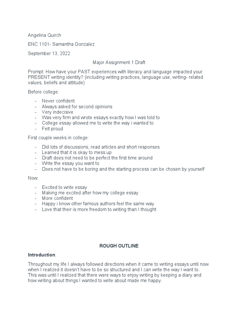 Major Assignment 1 Draft 1 5 | PDF | Essays | Cognition