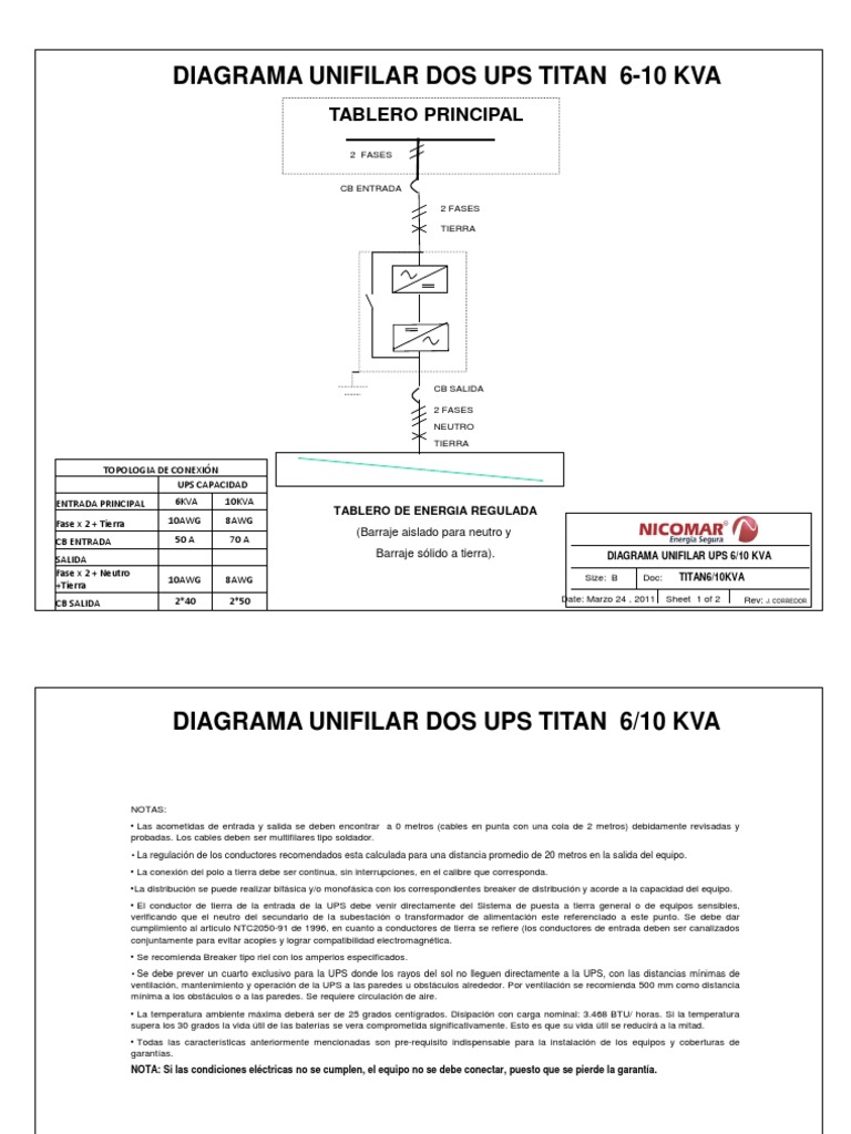 Diagrama unifilar de conexi n de dos ups de 6 10 kva y tablero de