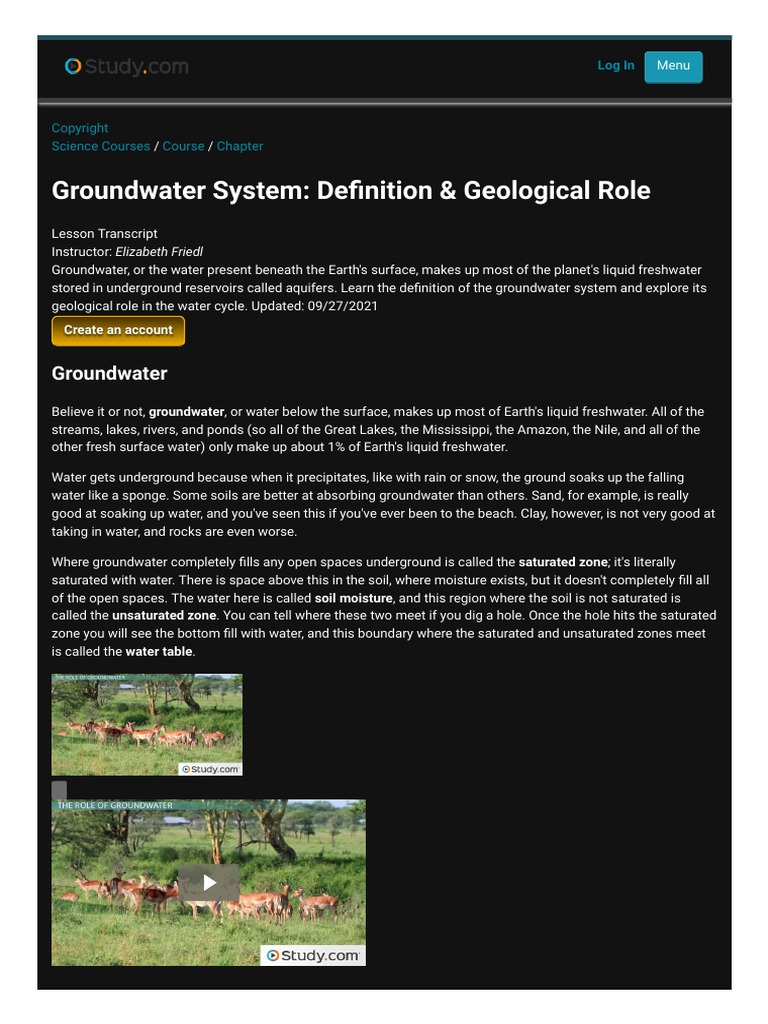 Groundwater System Definition & Geological Role Video & Lesson