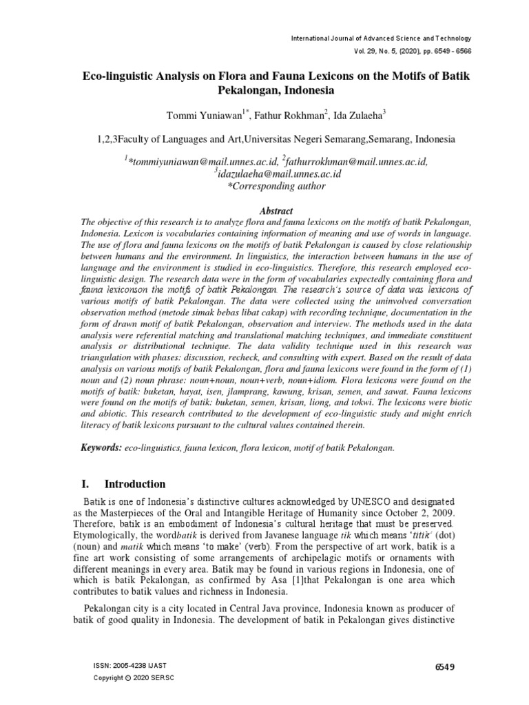 Eco-Linguistic Analysis On Flora and Fauna Lexicons On The Motifs of ...