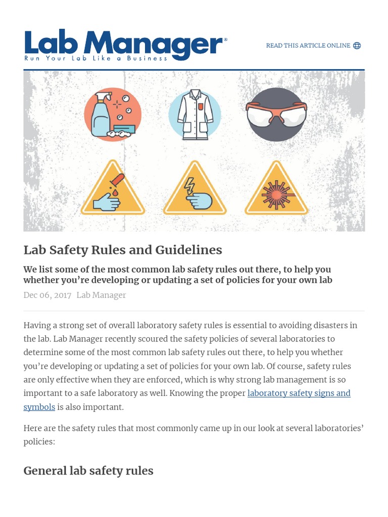 Lab Safety Rules and Guidelines PDF Laboratories Chemistry