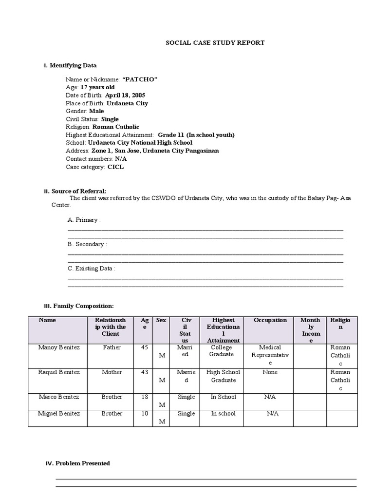 sample social case study report for financial assistance