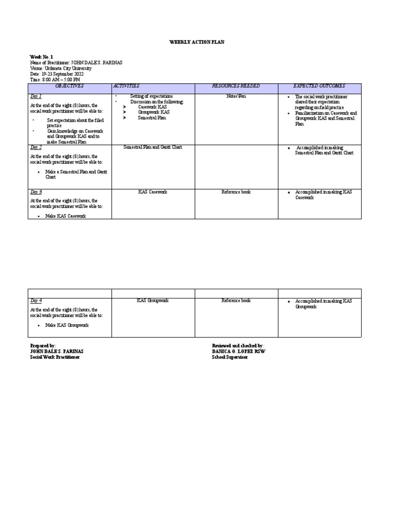 WEEKLY ACTION PLAN Week 12 PDF